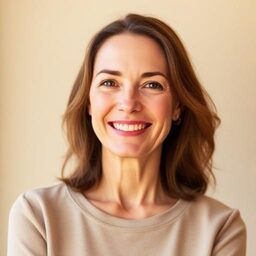 Portrait of Sarah, a companion voice with a warm smile